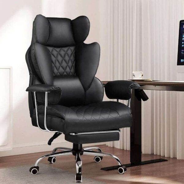 PU Leather Gaming Chair with Soft Armrests and Footrest Adjustable Height Ergonomic Office Desk Computer Chair in Black